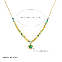 Summer fresh green color cubic zircon inlaid star pendant stainless steel necklace
