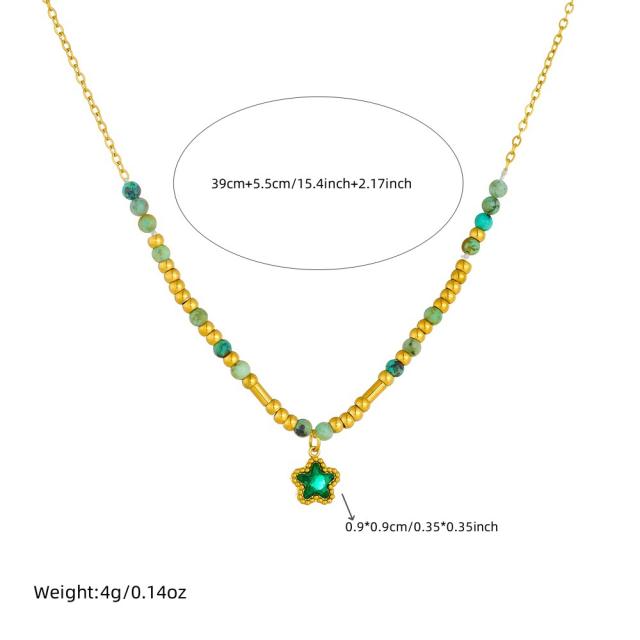 Summer fresh green color cubic zircon inlaid star pendant stainless steel necklace