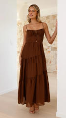 2025 sleeveless stitching sling long backless lace-up dress