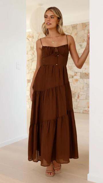2025 sleeveless stitching sling long backless lace-up dress