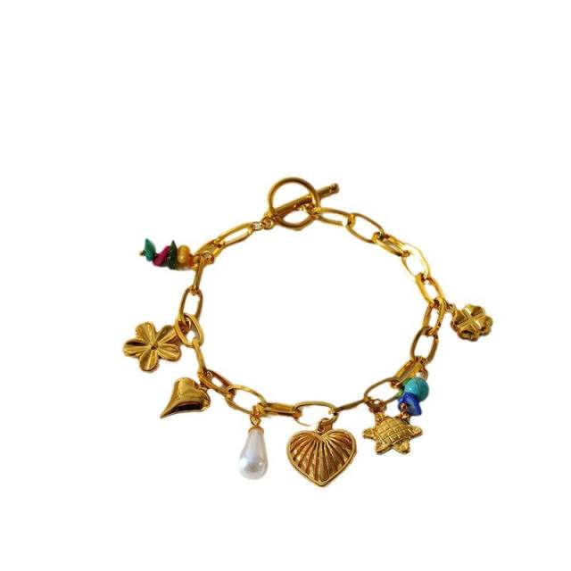 New Fashion Flower Love Multi-pendant charm bracelet stainless steel bracelet