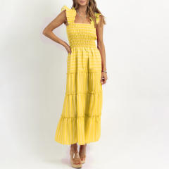 Women's Striped Sleeveless Ruffled Skirt Long Sweet dress Women