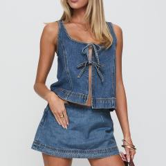Sexy girl denim sleeveless vest short skirt suit for women