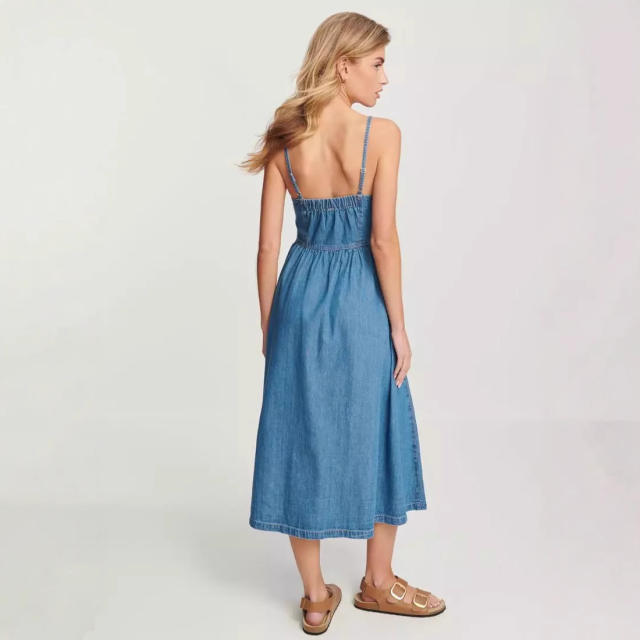 2025 spring summer new temperament commuter fashion strap Denim women's dress