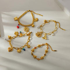 New Fashion Flower Love Multi-pendant charm bracelet stainless steel bracelet