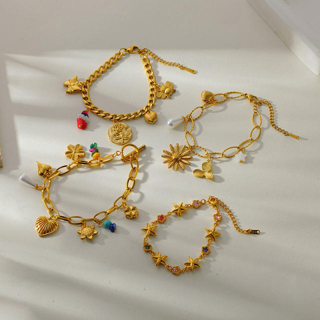 New Fashion Flower Love Multi-pendant charm bracelet stainless steel bracelet