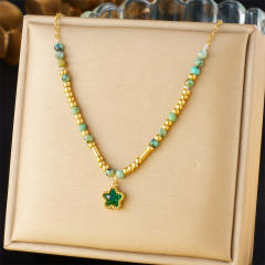 Summer fresh green color cubic zircon inlaid star pendant stainless steel necklace