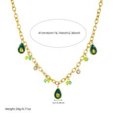 Summer enamel avocado sweet charm stainless steel necklace