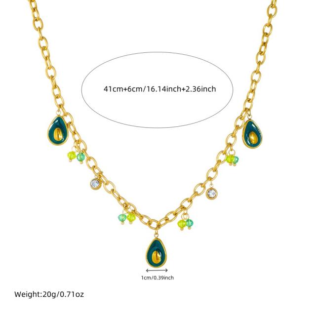 Summer enamel avocado sweet charm stainless steel necklace