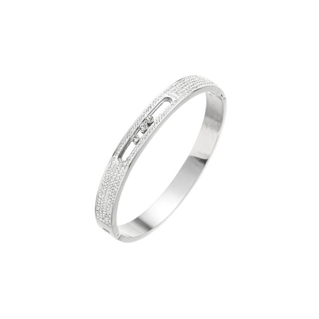 Elegant rhinestone setting color enamel stainless steel bangle
