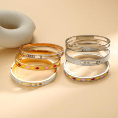 Elegant rhinestone setting color enamel stainless steel bangle
