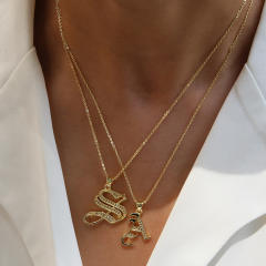 18K gold plated copper diamond initial letter pendant necklace