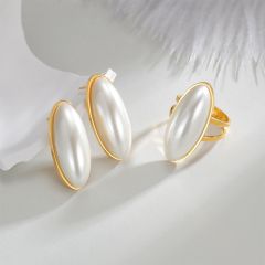 Oval shape pearl stainless steel earrings rings suit