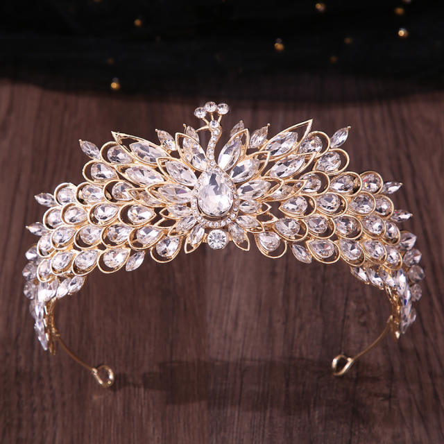 Colorful cubic zircon inlaid peacock design wedding hair crown hair accessory