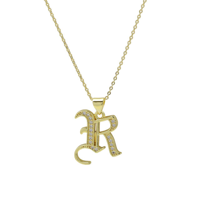 18K gold plated copper diamond initial letter pendant necklace