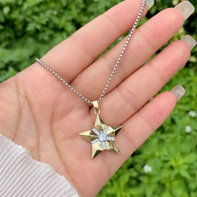 Mix color diamond clover star pendant necklace for men