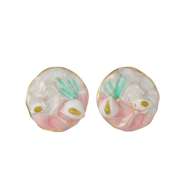 Candy color enamel oval shape stainless steel earrings