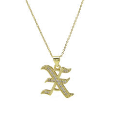 18K gold plated copper diamond initial letter pendant necklace