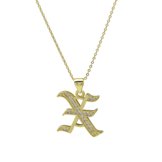 18K gold plated copper diamond initial letter pendant necklace