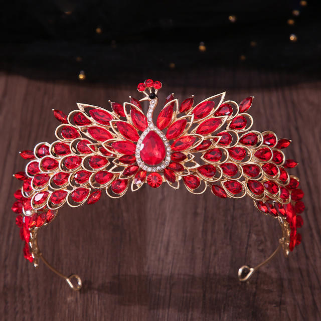 Colorful cubic zircon inlaid peacock design wedding hair crown hair accessory