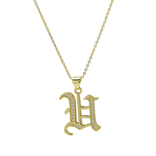 18K gold plated copper diamond initial letter pendant necklace