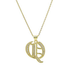 18K gold plated copper diamond initial letter pendant necklace