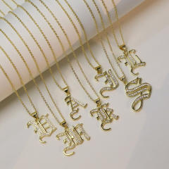 18K gold plated copper diamond initial letter pendant necklace