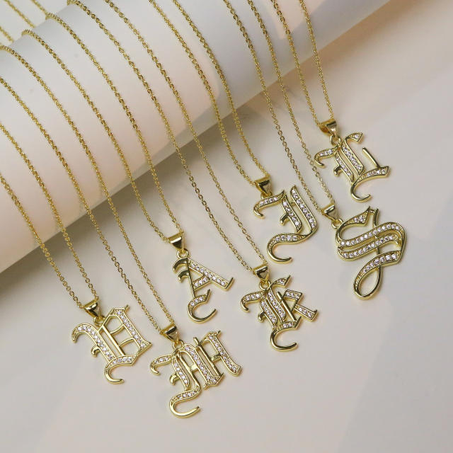 18K gold plated copper diamond initial letter pendant necklace