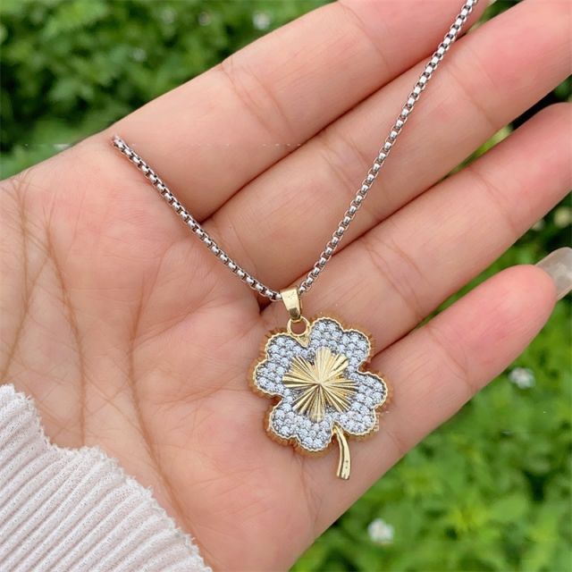 Mix color diamond clover star pendant necklace for men