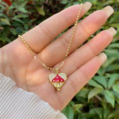 Sweet enamel mushroom pendant gold plated copper necklace