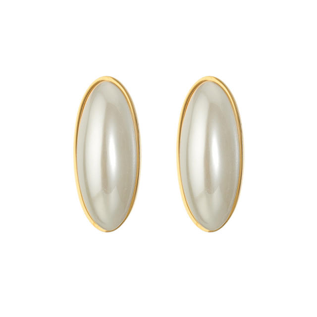 Oval shape pearl stainless steel earrings rings suit