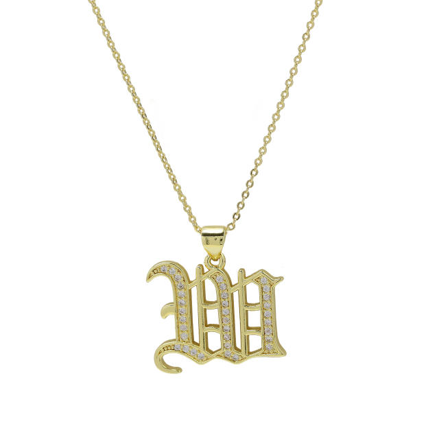 18K gold plated copper diamond initial letter pendant necklace