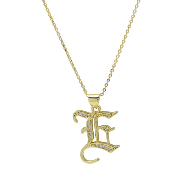 18K gold plated copper diamond initial letter pendant necklace
