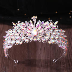 Colorful cubic zircon inlaid peacock design wedding hair crown hair accessory