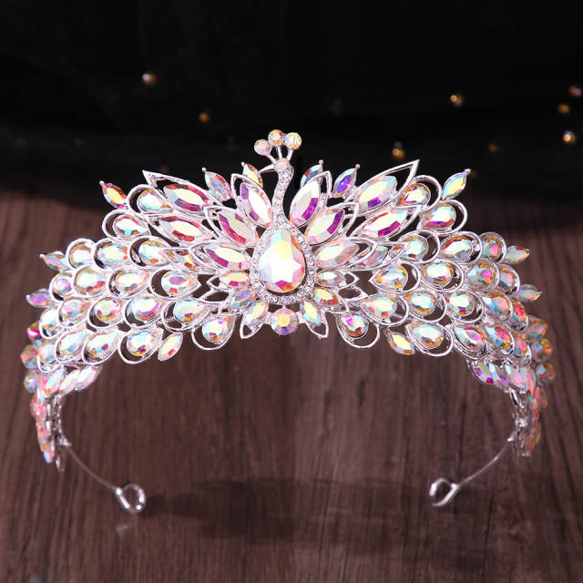 Colorful cubic zircon inlaid peacock design wedding hair crown hair accessory