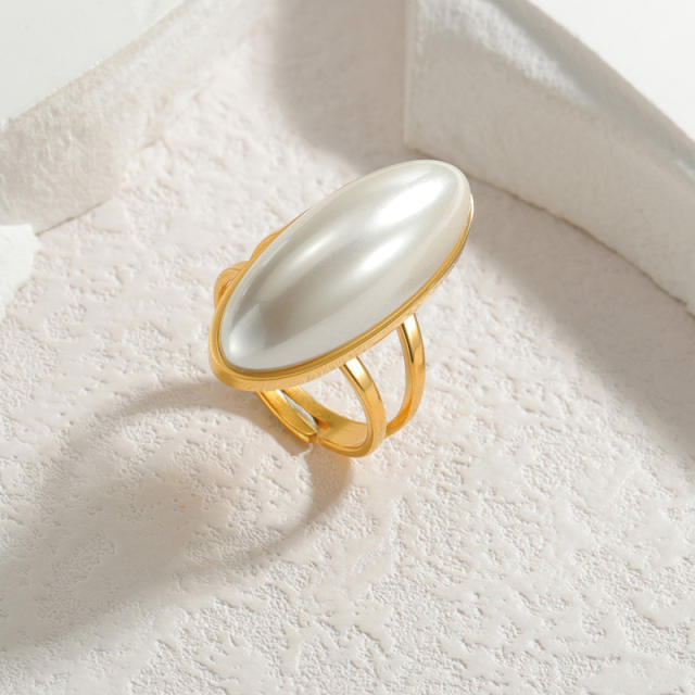 Oval shape pearl stainless steel earrings rings suit