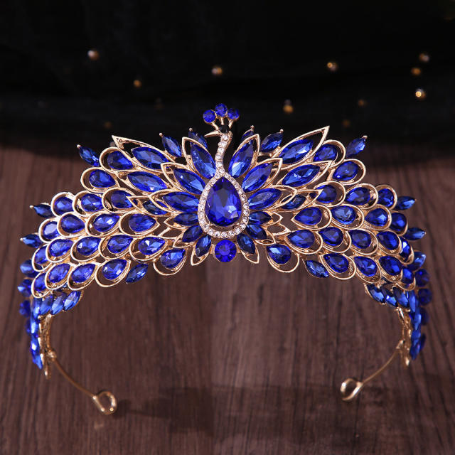 Colorful cubic zircon inlaid peacock design wedding hair crown hair accessory