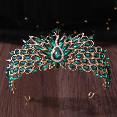 Colorful cubic zircon inlaid peacock design wedding hair crown hair accessory