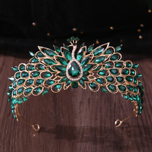 Colorful cubic zircon inlaid peacock design wedding hair crown hair accessory