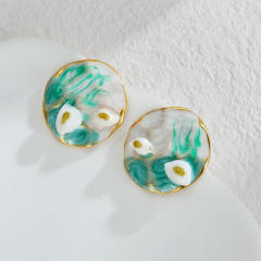 Candy color enamel oval shape stainless steel earrings