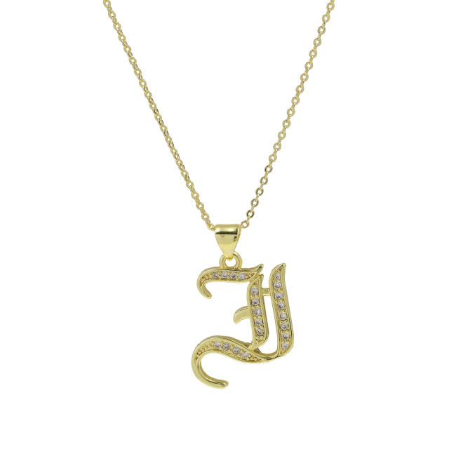 18K gold plated copper diamond initial letter pendant necklace