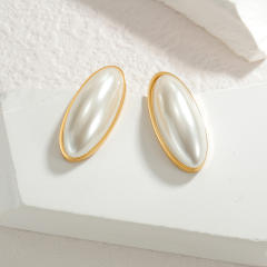 Oval shape pearl stainless steel earrings rings suit