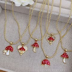 Sweet enamel mushroom pendant gold plated copper necklace
