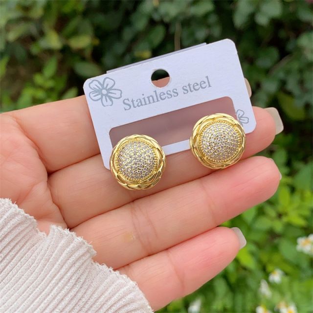Multi-style copper plated 18k gold inlaid with full diamond zircon love circle style earrings