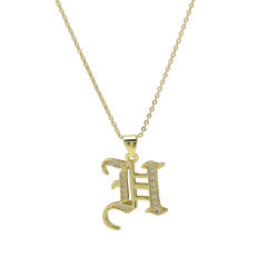 18K gold plated copper diamond initial letter pendant necklace