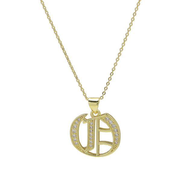 18K gold plated copper diamond initial letter pendant necklace