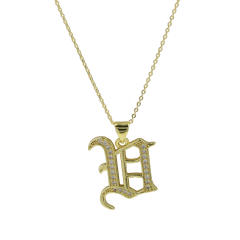 18K gold plated copper diamond initial letter pendant necklace
