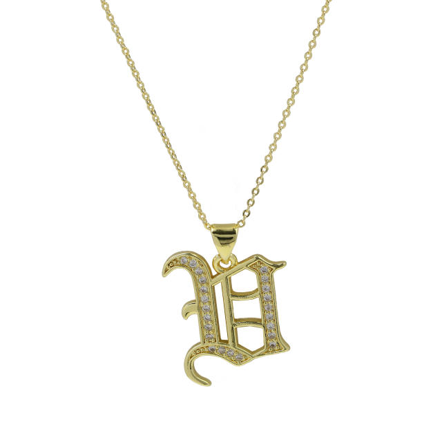 18K gold plated copper diamond initial letter pendant necklace