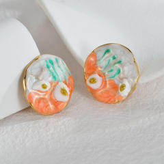 Candy color enamel oval shape stainless steel earrings