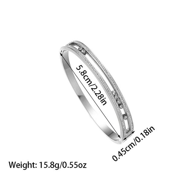 Elegant rhinestone setting color enamel stainless steel bangle